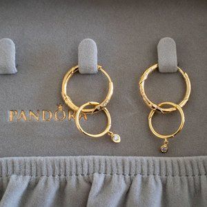 Dangly PANDORA double hoops with CZs